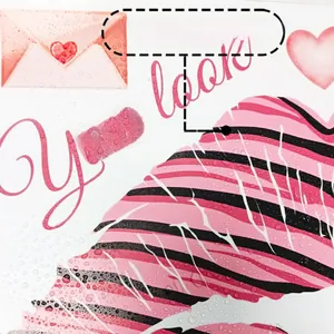 Macro shot of pink lip wall sticker showing waterproof material with water droplets and text