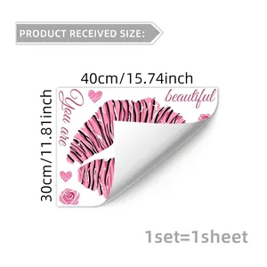 Pink zebra print lip wall sticker with You are beautiful quote and hearts, 40x30cm