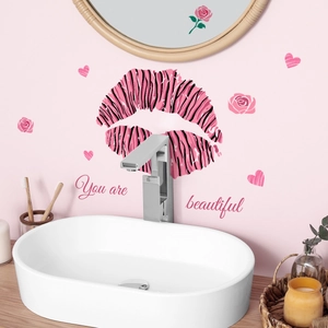 Pink lips wall sticker set with You Are Beautiful text for modern home decor