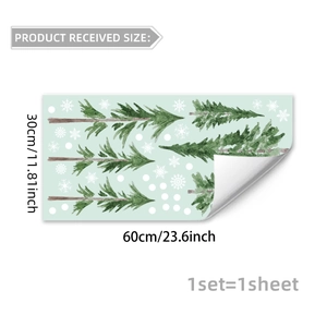 Detail view of 30x60cm Christmas wall sticker featuring watercolor pine trees and snowflakes