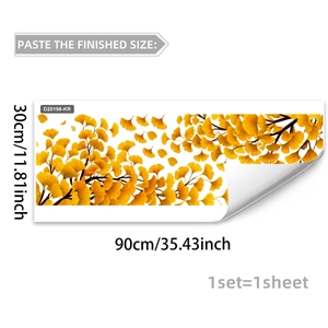 Detailed view of yellow ginkgo leaf wall stickers with 30x90cm dimension specs
