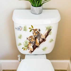 Cartoon tigers on branches wall stickers for creative home and bathroom decor