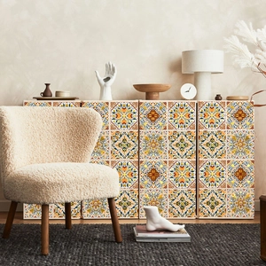 Mandala patterned adhesive tile stickers set on cabinet for home background decoration