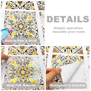 Waterproof vinyl PVC mandala tile stickers with easy peel and stick self-adhesive backing