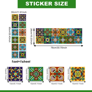12-piece set of colorful mandala pattern tile stickers with gold foil for wall decor