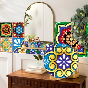 Autocollants de carreaux mandala bohème pour décoration murale aux motifs vintage colorés