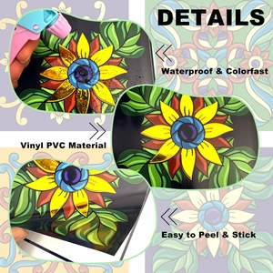 Detailed views of waterproof mandala flower wall stickers with easy peel-and-stick backing