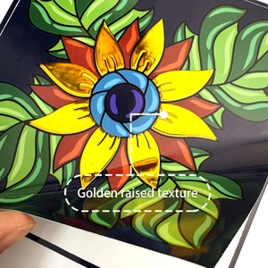 Macro detail of self-adhesive wall tile sticker with golden raised texture sunflower