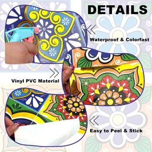 Détails macro d'autocollants de carreaux mandala imperméables avec accents dorés