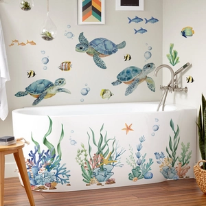 Creatieve aquarel oceaan muurstickers met zeeschildpadden en koraal voor huisdecoratie