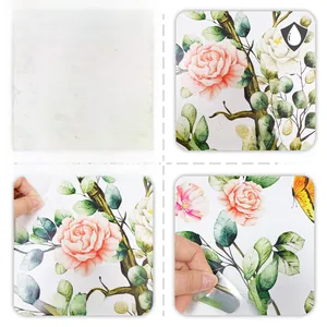 Floral wall decal detail showing waterproof PVC material and strong adhesive backing
