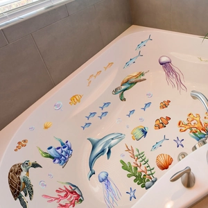 Zelfklevende zeeschildpad en dolfijn badkuip stickers voor badkamer wanddecoratie