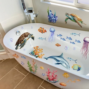 Muurstickers met zeeschildpadden en koraal voor decoratie in de badkamer