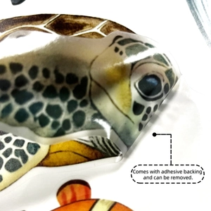 Detail van zelfklevende schildpad muursticker met gemakkelijk te pellen PVC-achterkant