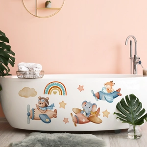 Luminous cartoon animal airplane wall stickers for children's room bathtub decor