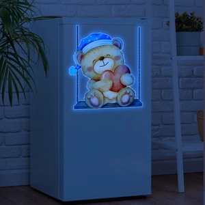 Glow in the dark cartoon bear on swing wall sticker with blue neon luminescent effect