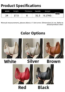 Detailed size specifications and color comparison for woven texture hobo shoulder bags