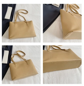 Vues détaillées du sac cabas en similicuir beige avec coutures en U et longues bandoulières