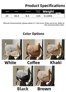 Detailed size chart and five color options for the vintage Chinese style crossbody bag