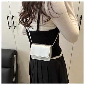 Silver metallic mini crossbody bag shown on model for size and style perspective