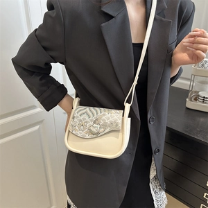 New Chinese style crossbody bag with traditional cloud embroidery and cream leather
