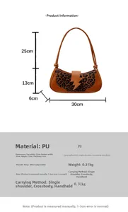 Tableau des tailles du sac baguette léopard avec largeur de 30 cm et bandoulière réglable