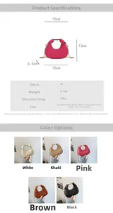 Tableau des tailles et sélection multicolore de mini sacs croissants en cuir PU