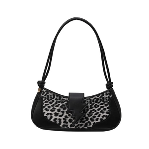 Sac sous le bras imprimé léopard avec bordure en cuir et boucle éclair unique pour femme