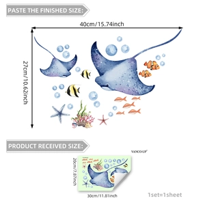 Luminous ocean animal wall stickers with stingray and coral for kids room decor