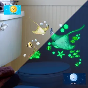 Glow In The Dark Wall Stickers Marine Animal Fish Sea Life PVC Luminous Decals For Bathroom Nursery Waterproof Self Adhesive