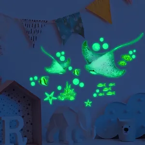 Luminous marine life wall stickers featuring glowing ocean fish and sea animals for kids room