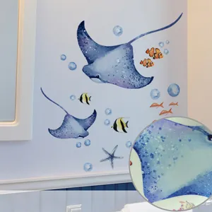 Luminous ocean animal wall decals showing detailed glow texture with fish and bubbles