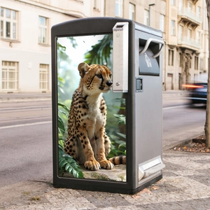 Detailed view of urban storage bin featuring a high-definition cheetah nature wall sticker