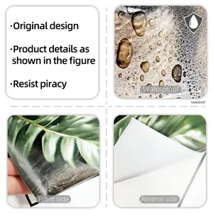 Waterproof wall sticker detail showing tropical leaf pattern and self-adhesive backing