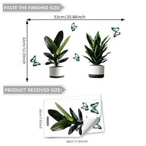Detailed size chart for window stickers showing installation layout and leaf butterfly patterns