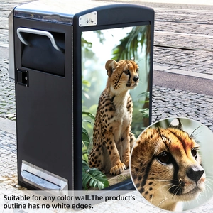 Detail of a realistic leopard wall sticker with no white edges on a black textured surface