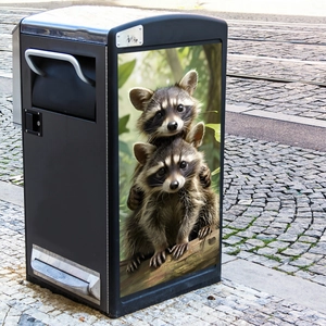 Creative raccoon vinyl sticker for outdoor trash bin and street decoration
