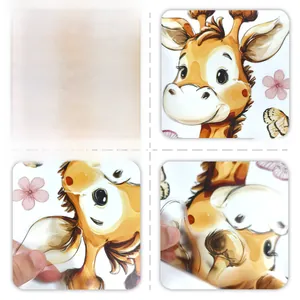 Detail of waterproof giraffe wall sticker showing the transparent PVC material and front view