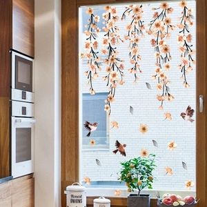 Ink-wash style ink bird and flower static window stickers for glass home decoration