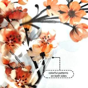 Detail of pink floral window sticker showing transparent double-sided printing design