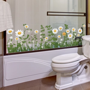 Selbstklebende Wandaufkleber mit Gänseblümchen und grünem Gras für die Hausdekoration