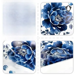 Detail view of waterproof blue peony wall stickers showing printing quality and transparency