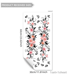 Pink roses and black vine window cling sticker with butterflies 60x30cm home wall decor