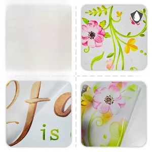 Detail of waterproof wall stickers showing floral patterns and translucent textures