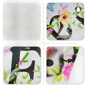 Detail showing waterproof feature and dual-sided print of floral wall stickers