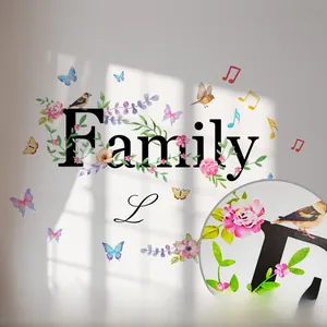 Detail view of Family quote wall decal with floral motifs and matte texture finish