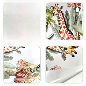 Detail view of waterproof cartoon giraffe wall sticker showing dual-sided material texture