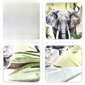 Detail view of waterproof watercolor elephant sticker with high-quality adhesive backing