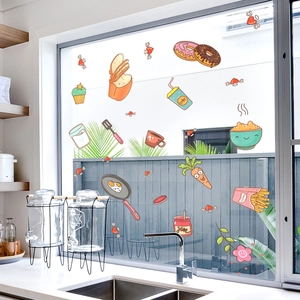 Cartoon kitchen utensils and food window stickers for home glass decor