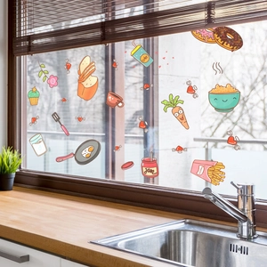 Cartoon kitchen food window stickers featuring donuts and bread for home decoration